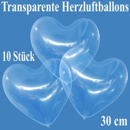 Luftballons in Herzform, transparent, 30 cm, 10 Stück