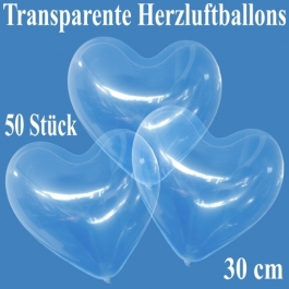 Luftballons in Herzform, transparent, 30 cm, 50 Stück