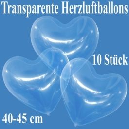 Luftballons in Herzform, transparent, 40-45 cm, 10 Stück