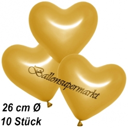 Metallic Herzluftballons, 26 cm, Gold, 10 Stück