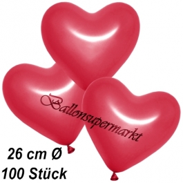 Metallic Herzluftballons, 26 cm, Rot, 100 Stück