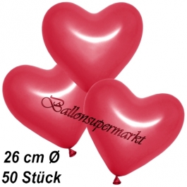 Metallic Herzluftballons, 26 cm, Rot, 50 Stück