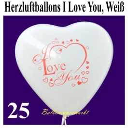 Herzluftballons I Love You, Weiß, 30 cm, 25 Stück