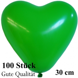 Herzluftballons Grün, Gute Qualität, 100 Stück, 30 cm