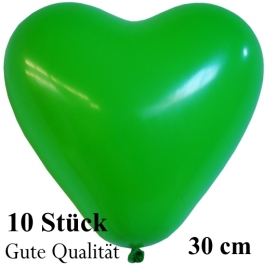 Herzluftballons Grün, Gute Qualität, 10 Stück, 30 cm