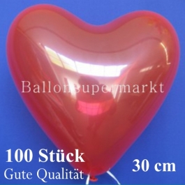 Herzluftballons Kristallrot, Gute Qualität, 100 Stück, 30 cm