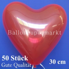 Herzluftballons Kristallrot, Gute Qualität, 50 Stück, 30 cm