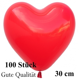 Herzluftballons Rot, Gute Qualität, 100 Stück, 30 cm