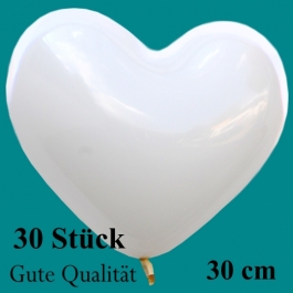 Herzluftballons Weiß, Gute Qualität, 30 Stück, 30 cm