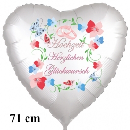 Hochzeit - Herzlichen Glückwunsch. 71 cm großer Herzballon zur Hochzeit, Folienballon ohne Helium