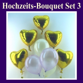 Hochzeits-Bouquet, Set 3, Luftballons Hochzeit, goldene Folienballon-Herzluftballons mit Rund-Luftballons Perlmutt, inklusive Ballongas-Helium