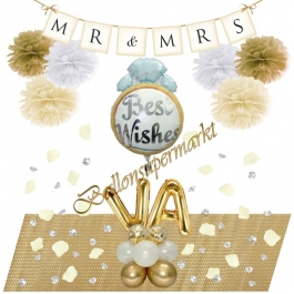 Personalisiertes Best Wishes Deko-Set zur Hochzeit in Gold, Weiß und Creme