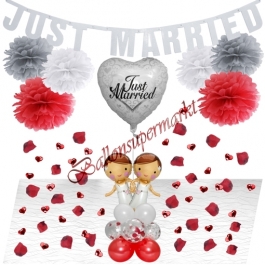 Hochzeitspaar Deko-Set zur lesbischen Hochzeit in Rot, Silber und Weiß