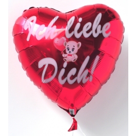 Ich liebe dich, Herzluftballon aus Folie mit Luftballon-Bärchen inklusive Helium