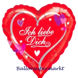 Ich liebe dich, Herzluftballon aus Folie mit Herzen