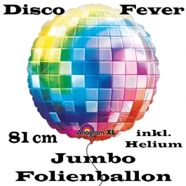 Jumbo Folienballon Partydeko Disco, Mottoparty 70er, Ballon inklusive Helium 