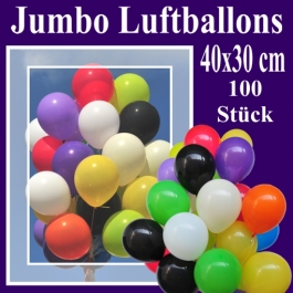 Jumbo Luftballons 40 x 30 cm, 100 Stück, Farbauswahl
