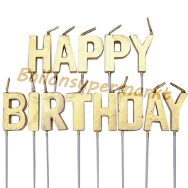 Happy Birthday Geburtstagskerzen, gold, Buchstabenkerzen