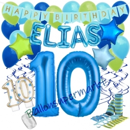 Personalisiertes Dekorations-Set mit Ballons zum 10. Geburtstag, Happy Birthday Blau, 38 Teile