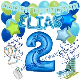 Personalisiertes Dekorations-Set mit Ballons zum 2. Geburtstag, Happy Birthday Blau, 38 Teile