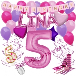 Personalisiertes Dekorations-Set mit Ballons zum 5. Geburtstag, Happy Birthday Pink, 38 Teile