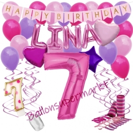 Personalisiertes Dekorations-Set mit Ballons zum 7. Geburtstag, Happy Birthday Pink, 38 Teile