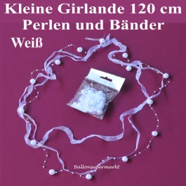 Kleine Girlande aus Perlen und Bändern in Weiß, Dekoration Hochzeit, Tischdeko Hochzeit