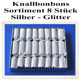 Knallbonbons Sortiment Silber Glitter 8 Stück