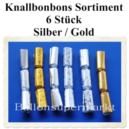 Knallbonbons Silber Gold Sortiment, 6 Stück