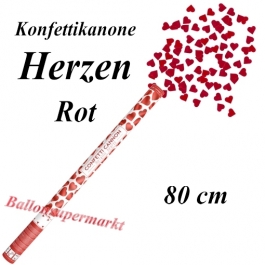 Konfettikanone, Herzen in Rot, 80 cm