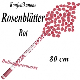 Konfettikanone mit roten Rosenblättern, roter Rosenrengen