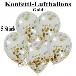 Konfetti-Luftballons 30 cm, Kristall, Transparent mit goldenem Konfetti gefüllt, 5 Stück