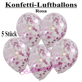 Konfetti-Luftballons 30 cm, Kristall, Transparent mit rosafarbenem Konfetti gefüllt, 5 Stück