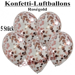 Konfetti-Luftballons 30 cm, Kristall, Transparent mit roségoldenem Konfetti gefüllt, 5 Stück