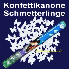 Konfettikanone mir weißen Schmetterlingen