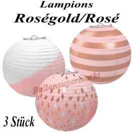 Lampion-Set Rotgold/Rosa, 3 Stück Dekoration