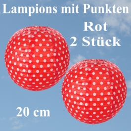 2er Set Lampions 20 cm, Rot mit weißen Punkten