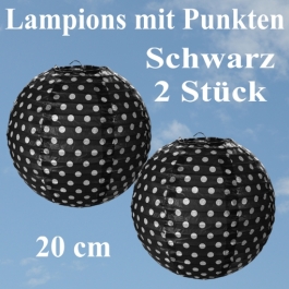 2er Set Lampions 20 cm, Schwarz mit weißen Punkten