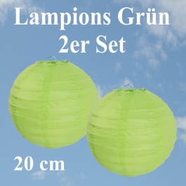 Lampions Grün, 20 cm, 2er Set