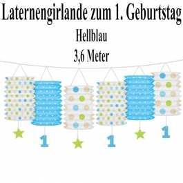 Laternengirlande zum 1. Geburtstag, Hellblau