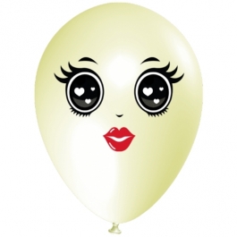 Luftballon Gesicht, Frau mit schwarzen Augen, elfenbein, 1 Stück