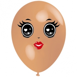 Luftballon Gesicht, Frau mit schwarzen Augen, hautfarben, 1 Stück