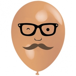Luftballon Gesicht, Mann mit Brille und Bart, hautfarben, 1 Stück