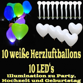 LED-Herzluftballons, Weiß, 10 Stück