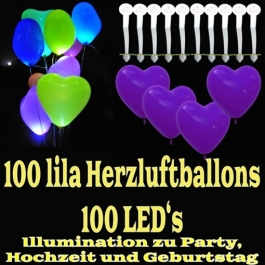 LED-Herzluftballons, Lila , 100 Stück