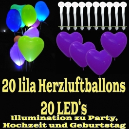 LED-Herzluftballons, Lila , 20 Stück