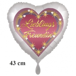 Lieblings Freundin, Herzluftballon, 43 cm, satinweiß, mit Helium