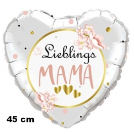 Lieblings-Mama. Herzluftballon in Weiß, 45 cm, mit Helium