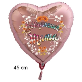 Lieblingsmensch Mama. Herzluftballon in  Roségold, 45 cm, mit Helium