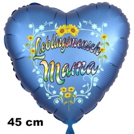 Lieblingsmensch Mama. Herzluftballon in  Satinblau, 45 cm, mit Helium